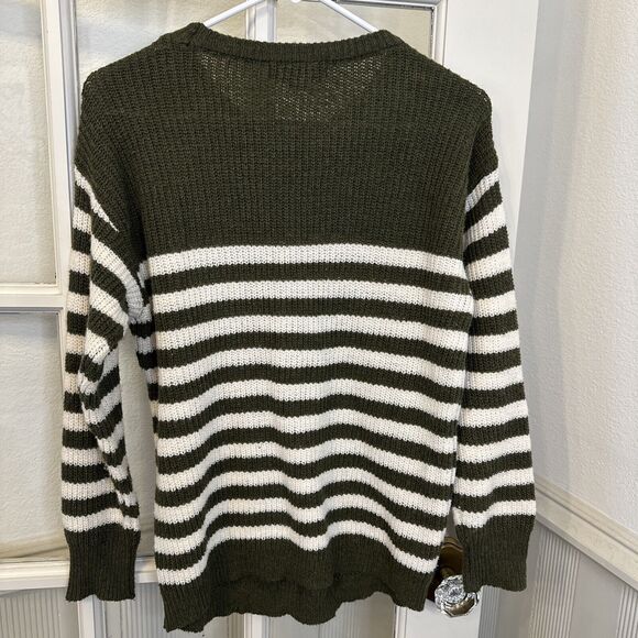 Olive Green Striped Sweater Womens S - Picture 7 of 9